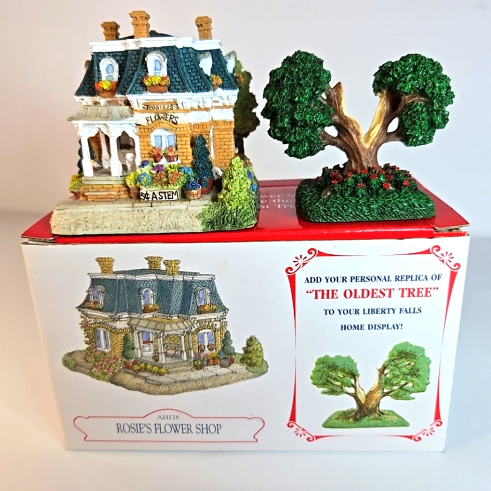 Vintage Miniature 'Rosie's Flower Shop & The Oldest Tree'  1999 Oldest Tree